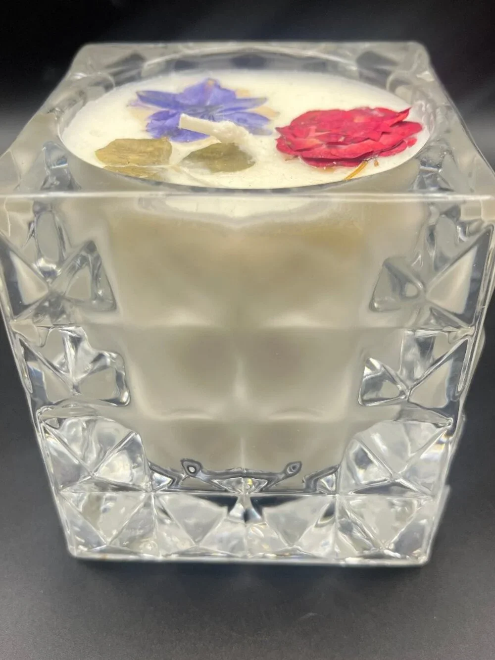 Pressed Botanical Faceted Glass Candle Crystal Garden